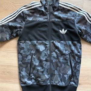 Adidas Bape Rare Men's Black and Gray Camo Bomber Jacket